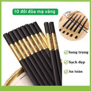 10 Đôi Đũa Nhựa Hợp Kim Sợi Thuỷ Tinh Viền Vàng An Toàn Chống Trơn Chống Mốc Chịu Nhiệt Sang Trọng
