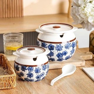 HỦ ĐỰNG MỠ BẦU HÌNH HOA CÓ TAI 700ML (T32)