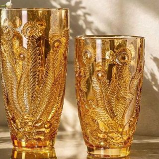 BÌNH CẮM HOA THUỶ TINH VÀNG 25cm HOẠ TIẾT CÔNG (T15)