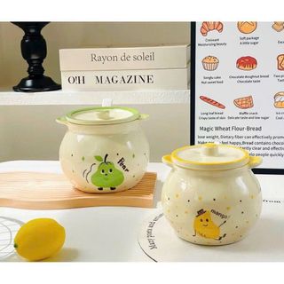 HỦ ĐỰNG MỠ SỨ HOẠ TIẾT 2 TAI CẦM 700ML (T32)