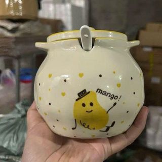 HỦ ĐỰNG MỠ SỨ HOẠ TIẾT 2 TAI CẦM 700ML (T32)