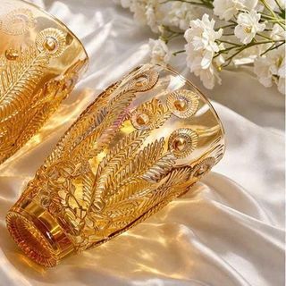 BÌNH CẮM HOA THUỶ TINH VÀNG 30cm HOẠ TIẾT CÔNG (T15)