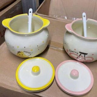 HỦ ĐỰNG MỠ SỨ HOẠ TIẾT 2 TAI CẦM 1400ML (T24)