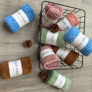 Sét 10 Khăn Mặt Lông Cừu, Kẻ Mờ, KT 30x50cm