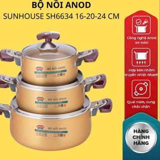 BỘ 3 NỒI ANOD NẮP KÍNH SUNHOUSE SH6634 (T6)
