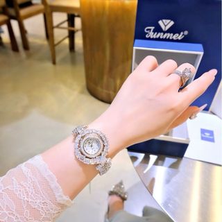 ĐỒNG HỒ NỮ CHÍNH NGẠCH FUNMEI F2073 SILVER ĐÍNH ĐÁ CZ FULLBOX HOÁ ĐƠN