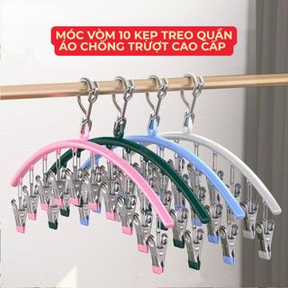 Móc treo quần áo kẹp chống trượt, chống gió. Mắc phơi đồ lót, tất vớ có khóa chống rơi bằng thép không rỉ