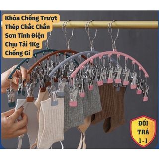 Móc treo quần áo kẹp chống trượt, chống gió. Mắc phơi đồ lót, tất vớ có khóa chống rơi bằng thép không rỉ