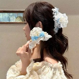 LỐ 12 GẤP TÓC NƠ XANH PHỐI REN