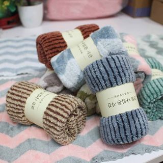 Khăn Tắm, Khăn Lau Đầu Lông Cừu Siêu Mềm Xuất Hàn Cao Cấp Kẻ Tăm, KT 35x75cm