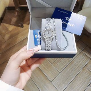 SET ĐỒNG HỒ NỮ CHÍNH NGẠCH FUNMEI F2064 ĐÍNH ĐÁ CZ KÈM DÂY CHUYỀN FULLBOX HOÁ ĐƠN