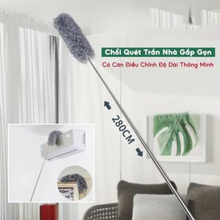 Chổi Quét Trần Bằng Sợi Vải Siêu Nhỏ Inox Cán Dài Cao Cấp Đầu Chổi Linh Hoạt Dài 2,8M phất trần sạchh