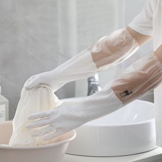 Găng tay cao su hình hươu siêu dai lót nỉ bo chun, Loại Dài Siêu Dai, Có Dây Chun Chống Tuột