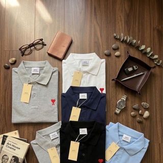 Ami Polo Shirt Basic Logo.  Chất vải cotton cá sấu 2c mềm mướt.