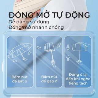 Ô che mưa gấp gọn tự động 12 nan kép, chống tia UV tự động đóng mở nhỏ gọn, ô dù che mưa nắng mini