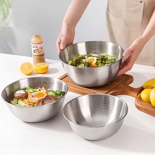 Set 3 tô trộn bột thau trộn salad, ướp thịt ,tô đựng cơm canh, chất liệu inox, có vạch chia dung tích