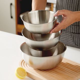 Set 3 tô trộn bột thau trộn salad, ướp thịt ,tô đựng cơm canh, chất liệu inox, có vạch chia dung tích