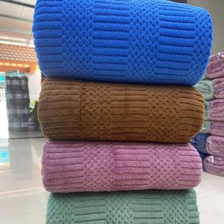 Set 2 Khăn Tắm Lông cừu, Hạt Gạo, Xuất Hàn cỡ Lớn Siêu mềm mịn Thấm hút nước tốt