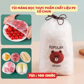 Bịch màng bọc thực phẩm gấu chất liệu PE có chun an toàn trong suốt