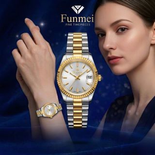 ĐỒNG HỒ NỮ CHÍNH NGẠCH FUNMEI F2085 DÂY THÉP NIỀNG KHÍA FULLBOX HOÁ ĐƠN