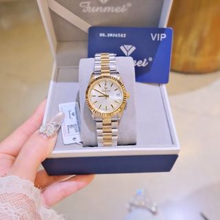 ĐỒNG HỒ NỮ CHÍNH NGẠCH FUNMEI F2085 DÂY THÉP NIỀNG KHÍA FULLBOX HOÁ ĐƠN