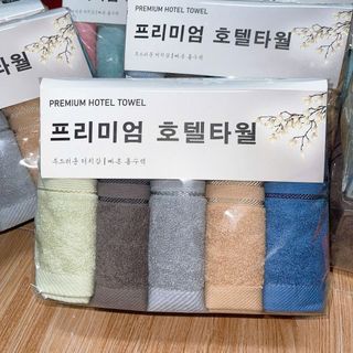 Sét 5 Khăn Gội HANOITEX 35*80cm 100% Cotton Mềm Mại, Thấm Hút Tốt, Không Phai Màu