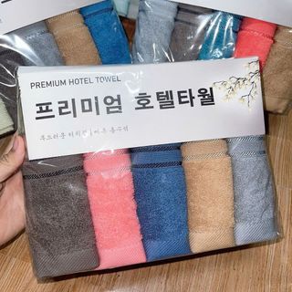 Sét 5 Khăn Gội HANOITEX 35*80cm 100% Cotton Mềm Mại, Thấm Hút Tốt, Không Phai Màu