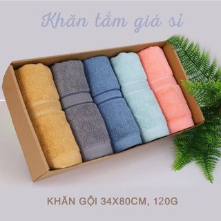 Sét 5 Khăn Gội HANOITEX 35*80cm 100% Cotton Mềm Mại, Thấm Hút Tốt, Không Phai Màu