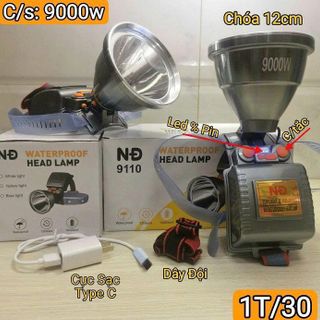 ĐÈN PIN ĐỘI ĐẦU SIÊU SÁNG 9000W NĐ 9110