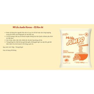 ( THÙNG 80 GÓI ) MÌ LẨU JUMBO KORENO VỊ KIM CHI VÀ BÒ CAY GÓI 100G.
