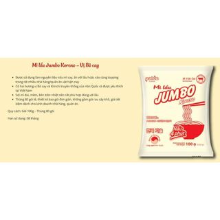 ( THÙNG 80 GÓI ) MÌ LẨU JUMBO KORENO VỊ KIM CHI VÀ BÒ CAY GÓI 100G.