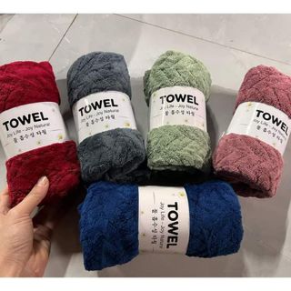 Khăn Tắm Lông Cừu Hanoitex 70*140cm Họa Tiết Xương Cá Siêu Mềm Mại, Siêu Thấm Hút