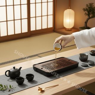 Khay Trà nhựa giả gỗ đựng trà nước ấm chén tách bình trà đẹp màu trắc đỏ cao cấp