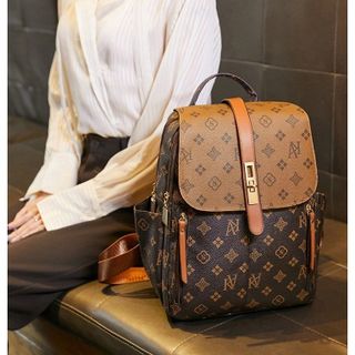 Ba lô đi học, balo đi chơi da họa tiết in chữ, hoa lá 2 ngăn K707