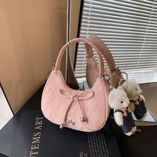 [Tặng gấu] Túi xách nữ kẹp nách đeo chéo da nhung quai xách có đính nơ tặng kèm móc treo gấu K761