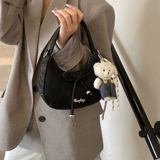 [Tặng gấu] Túi xách nữ kẹp nách đeo chéo da nhung quai xách có đính nơ tặng kèm móc treo gấu K761