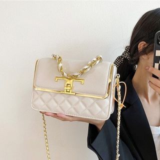 Túi xách nữ kẹp nách đeo chéo da gạo khoá T viền vàng cao cấp K489