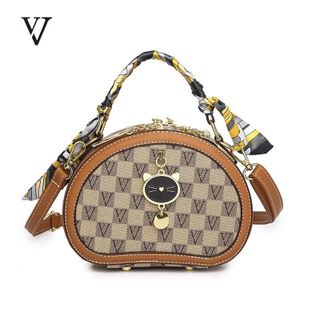 Túi xách nữ kẹp nách đeo chéo tag mèo họa tiết kẻ caro dây đeo chéo bản to K324