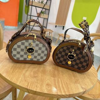 Túi xách nữ kẹp nách đeo chéo tag mèo họa tiết kẻ caro dây đeo chéo bản to K324