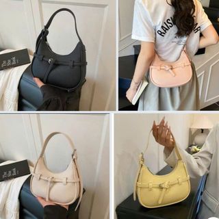 Túi xách nữ kẹp nách đeo chéo dáng thuyền da gạo có dải thắt độc đáo K756