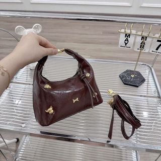 Túi xách nữ, túi đeo chéo, xách tay da bóng nhăn đính cham đồng K691