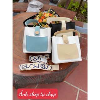 Túi xách nữ kẹp nách đeo dáng chậu cúc gỗ kèm dây đeo bản to K43