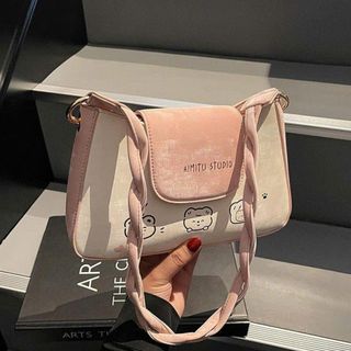 Túi xách nữ kẹp nách, đeo vai da PU nhung lỳ họa tiết dễ thương, quai xoắn K751