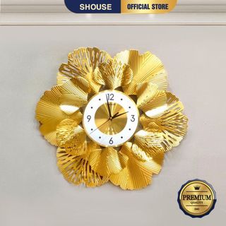 Đồng Hồ Trang Trí Treo Tường Shouse DC226 Trang Trí Decor Nghệ Thuật kim trôi hình hoa vàng chính hãng Shouse