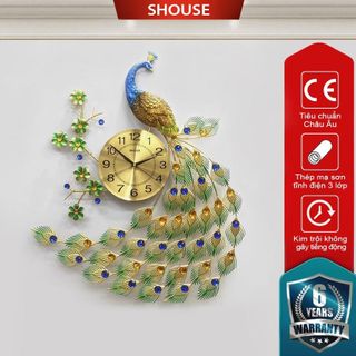 Đồng Hồ Treo Tường Con Chim Công Khổng Tước xanh Shouse A68 Trang Trí hiện đại kim trôi