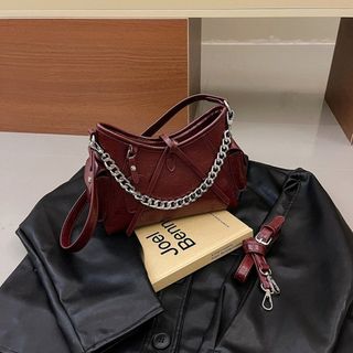 Túi xách nữ kẹp nách đeo chéo dáng thuyền độc đáo da nhăn dày dặn lót nhung qc 2 dây đeo K744