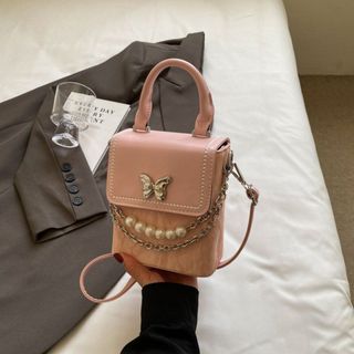 Túi xách nữ kẹp nách đeo chéo đựng điện thoại da nhung dây ngọc gắn mác bươm bạc K644