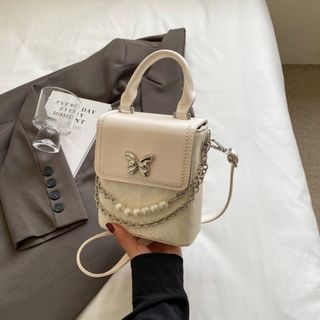 Túi xách nữ kẹp nách đeo chéo đựng điện thoại da nhung dây ngọc gắn mác bươm bạc K644