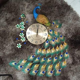 Đồng Hồ Treo Tường Con Chim Công Khổng Tước xanh Shouse A68 Trang Trí hiện đại kim trôi