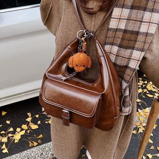 Túi xách nữ, túi deo chéo da nhăn bóng kết hợp thành balo kèm móc khóa gấu K678